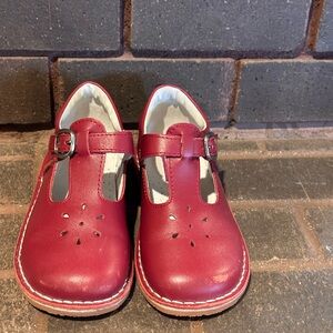 L’Amour Red Leather Dress Shoes with T-Strap Design